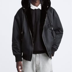 1183 เสื้อแจ็คเก็ตบอมเบอร์ผู้ชายมีฮู้ด