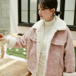 1138 เสื้อแจ๊คเก็ตลูกฟูกชมพู