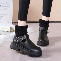 8039 บูทหนังสายคาด สีดำ