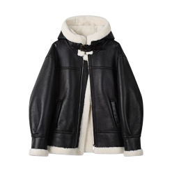 NC003 Winter hooded leather jacket
