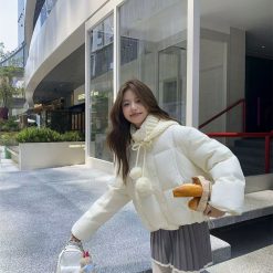 1427 Pom Pom Knit Hood Puffer 8