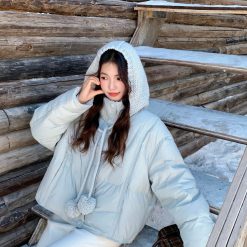 1427 Pom Pom Knit Hood Puffer