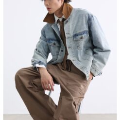 1453 Brown Collar Denim Jacket