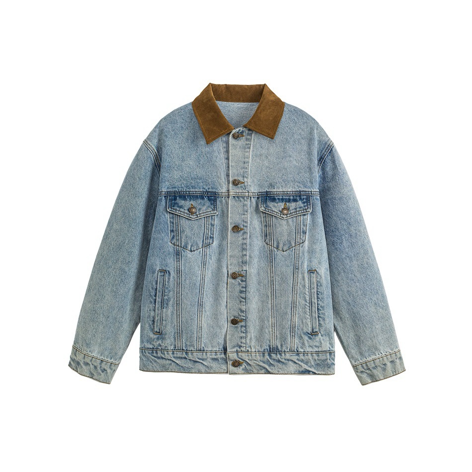 1453 Brown Collar Denim Jacket 3