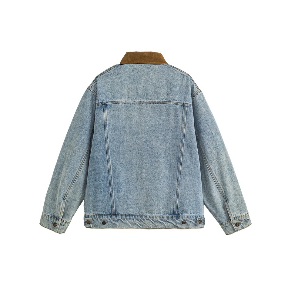 1453 Brown Collar Denim Jacket 4
