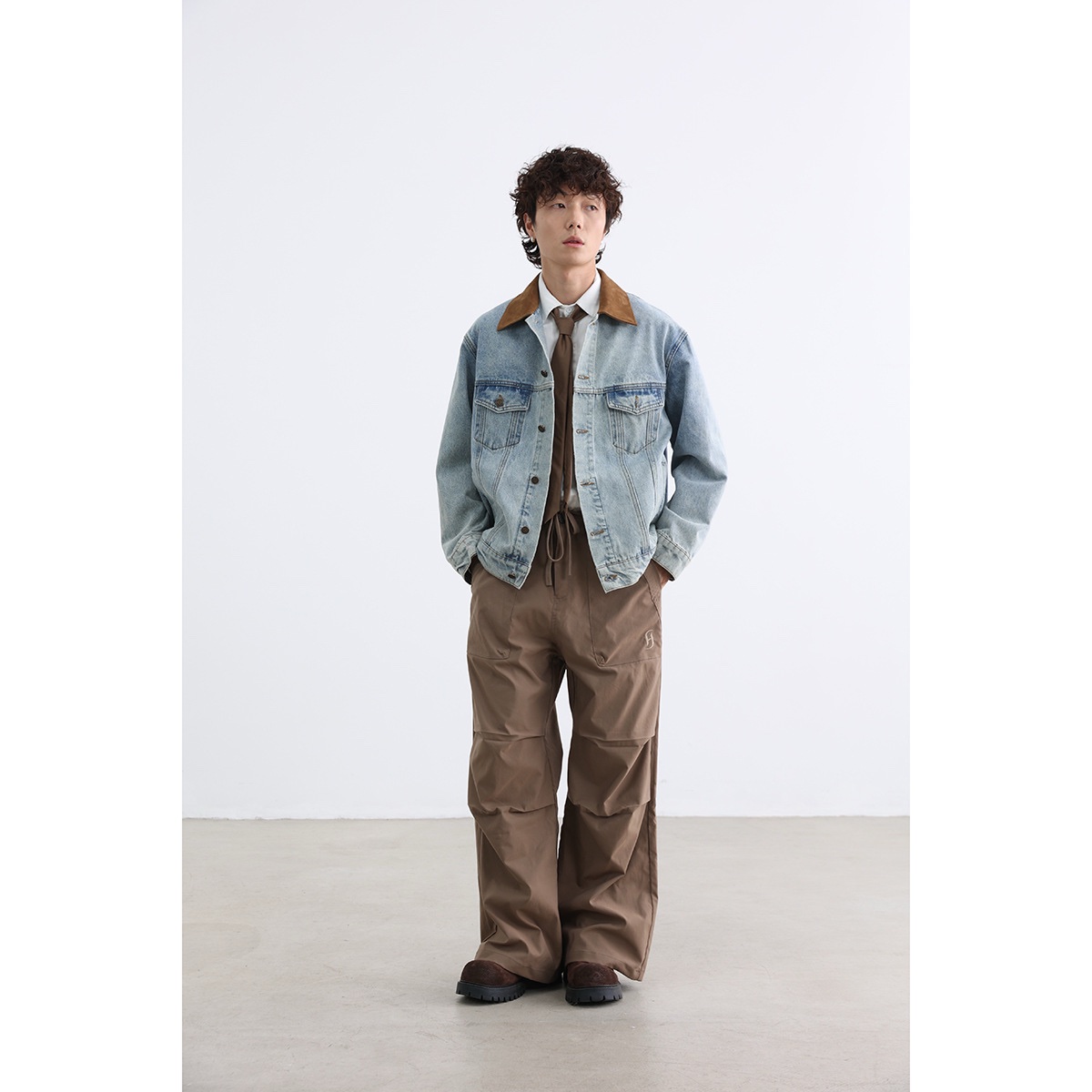 1453 Brown Collar Denim Jacket 5