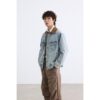 1453 Brown Collar Denim Jacket 6