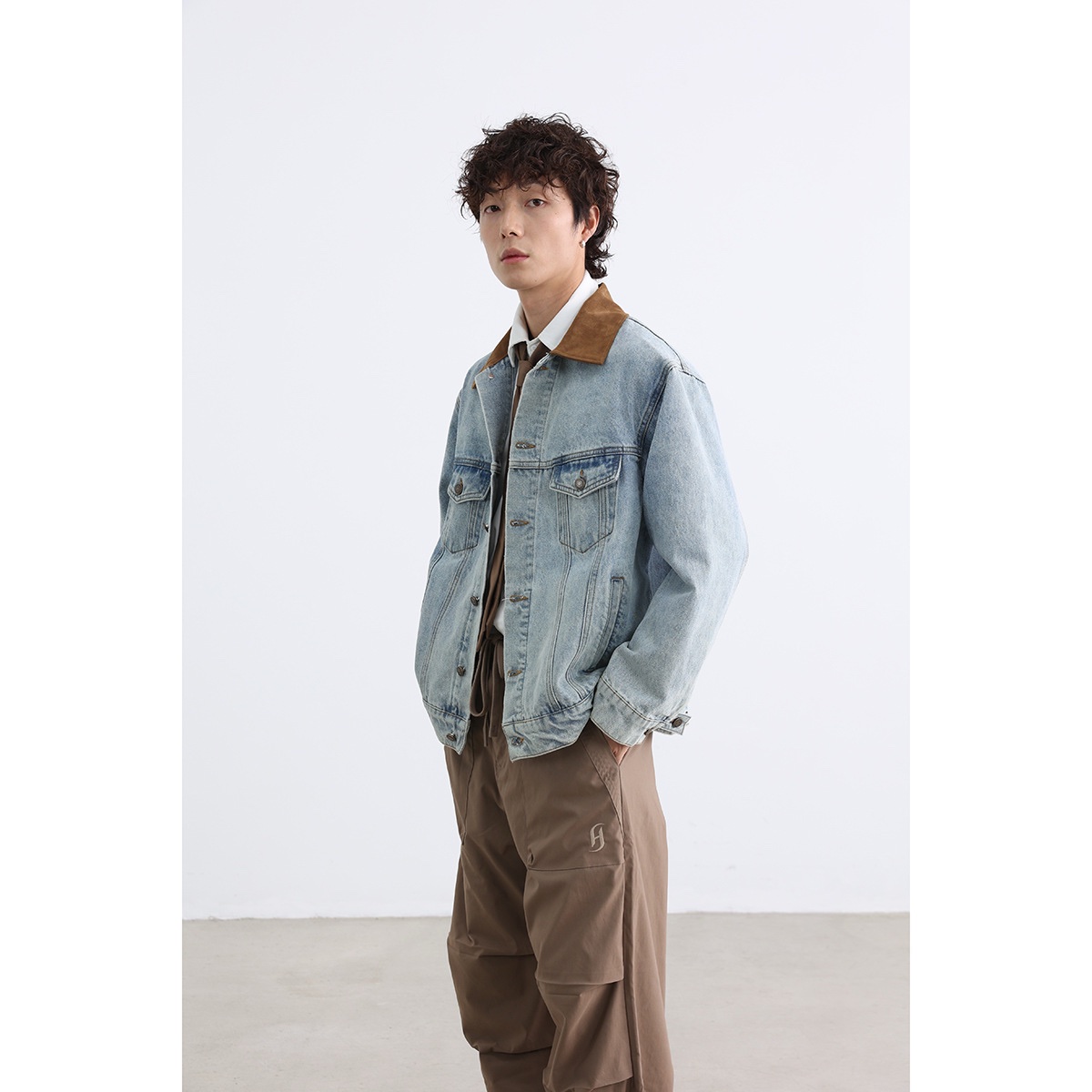 1453 Brown Collar Denim Jacket 6