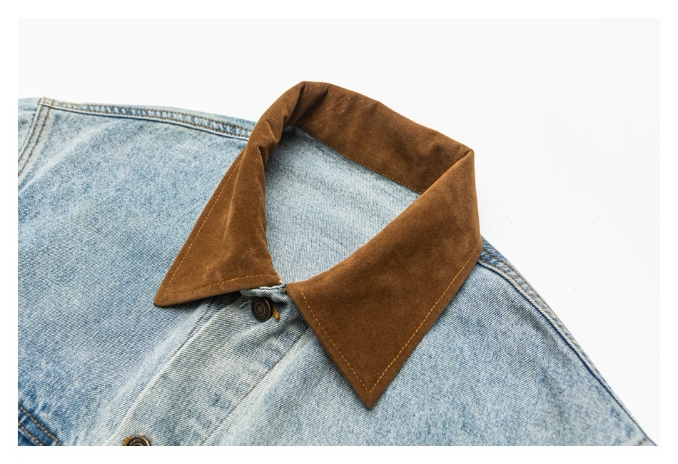 1453 Brown Collar Denim Jacket 7
