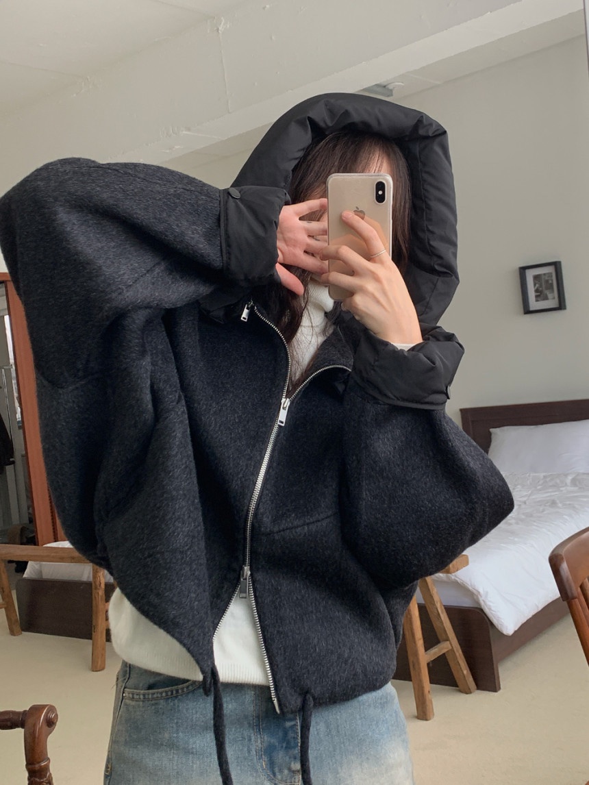 1457 Oversized Wool-Blend Hooded Jacket